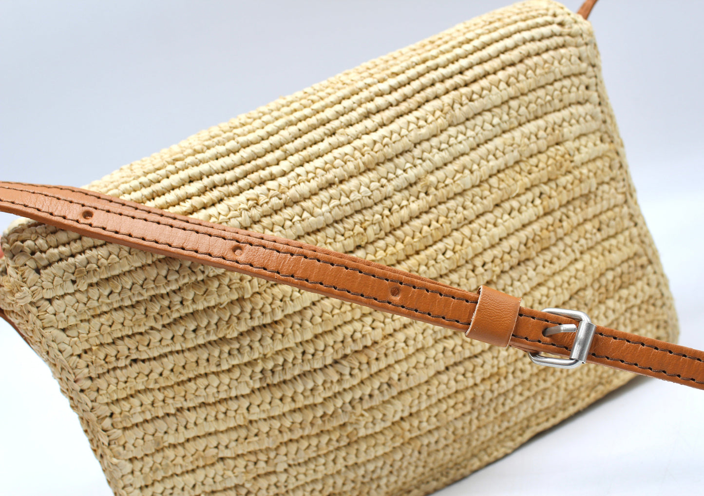 Zera - Handmade Natural Raffia Messenger Bag Pastel Green and Amber