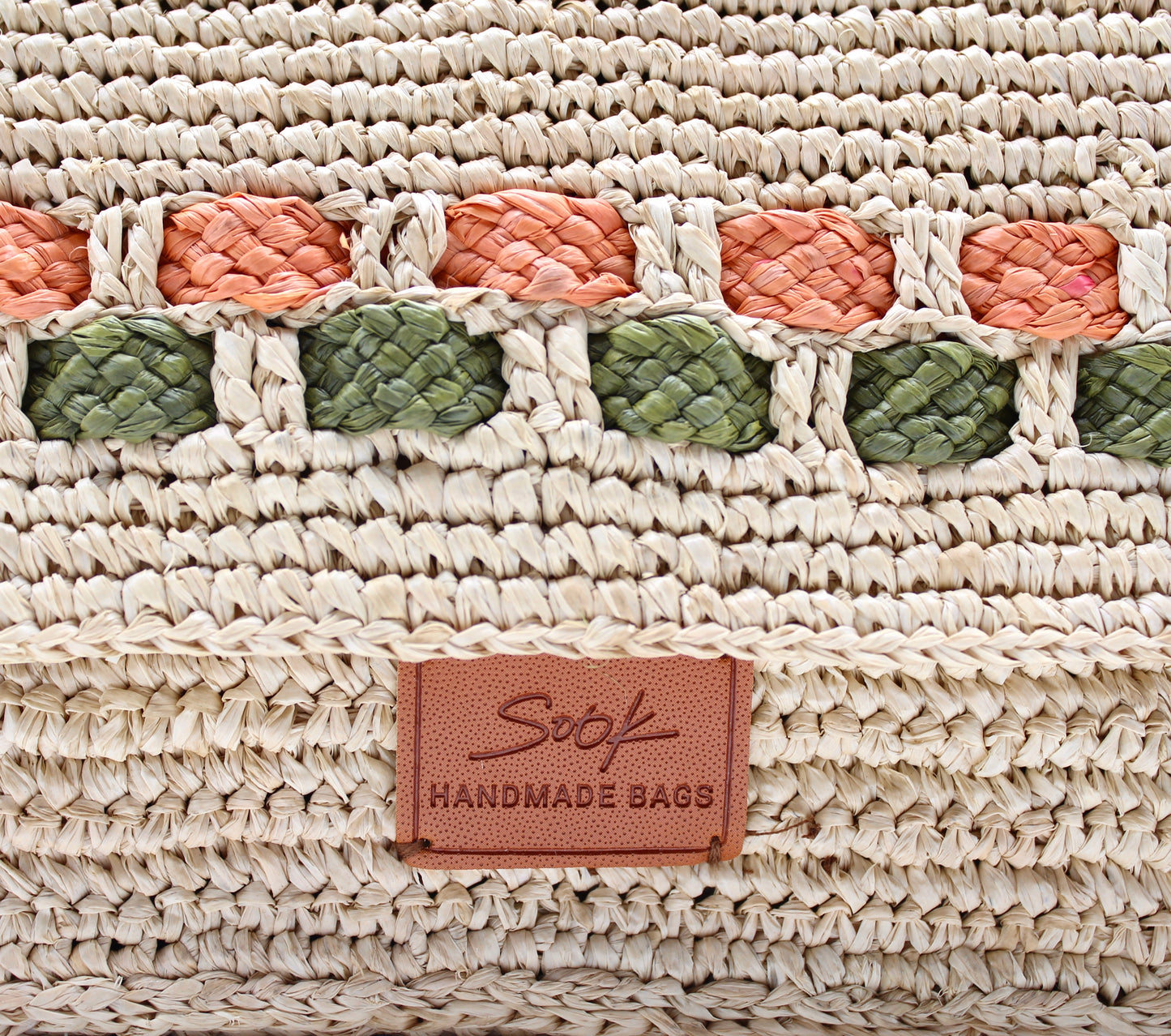Zera - Handmade Natural Raffia Messenger Bag Pastel Green and Amber