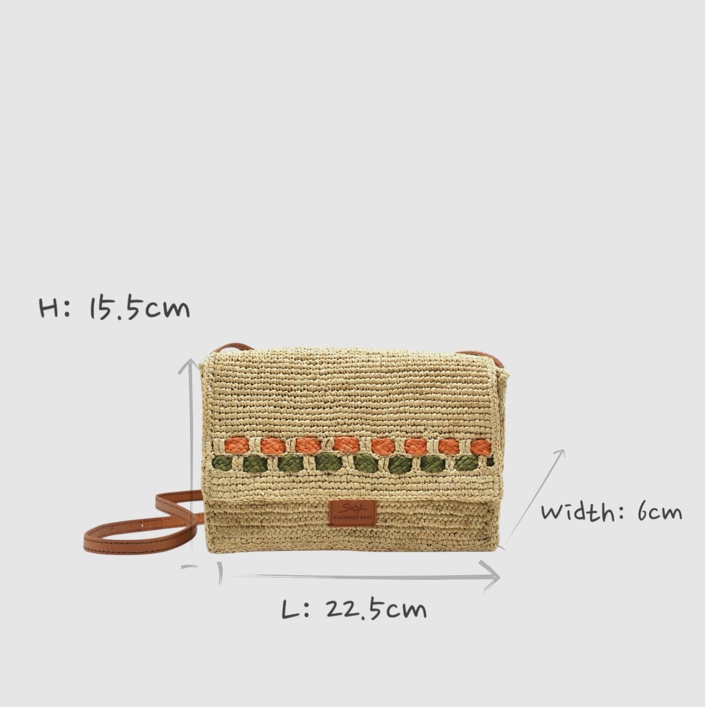 Zera - Handmade Natural Raffia Messenger Bag Pastel Green and Amber