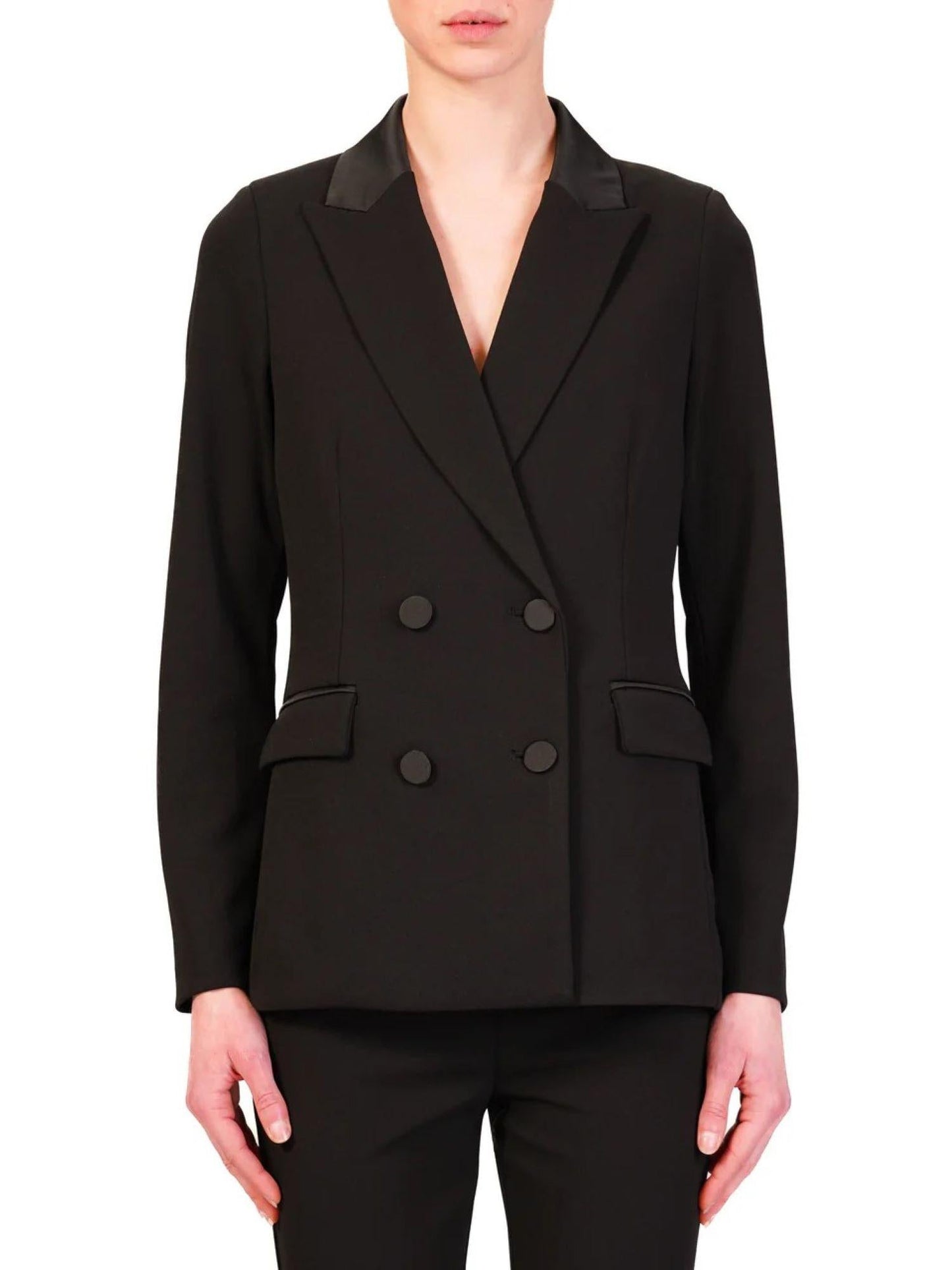 Vicolo giacca blazer doppiopetto in crepe nero
